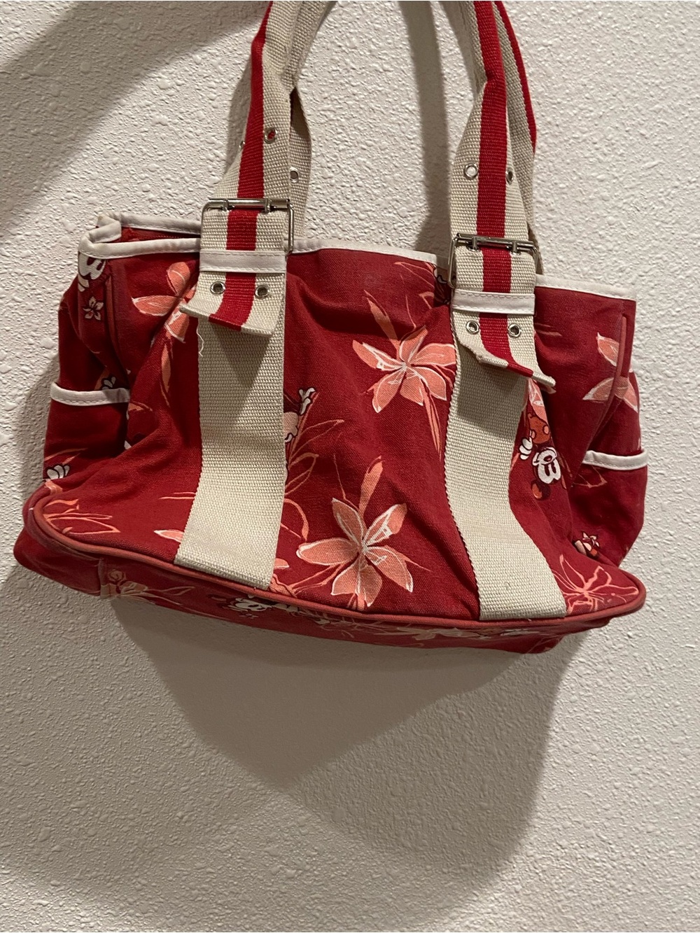 Disney Store Floral Canvas Tote Bag Purse with Wallet Cotton